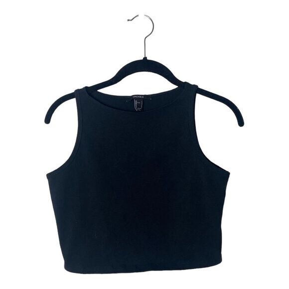 Forever 21 Black Ribbed High Neck Crop Tank Top - Size L - Picture 2 of 4
